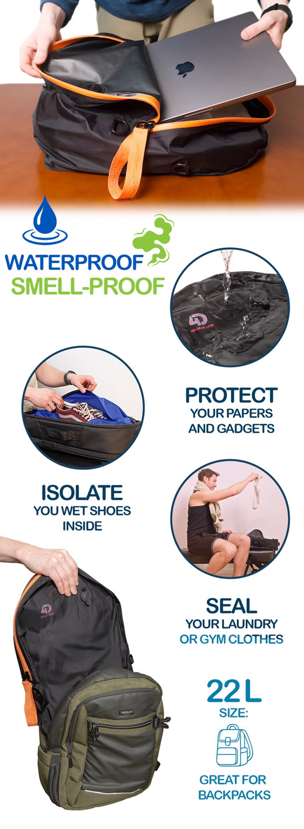 Waterproof and smell-proof, protects papers and gadgets
